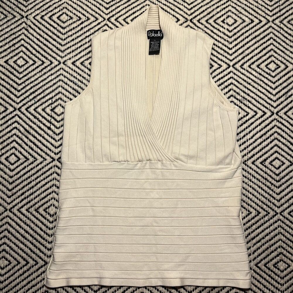 Vintage Cream Ivory Silk Cotton Blend atop Ribbed Knit L 90s Classic Basic